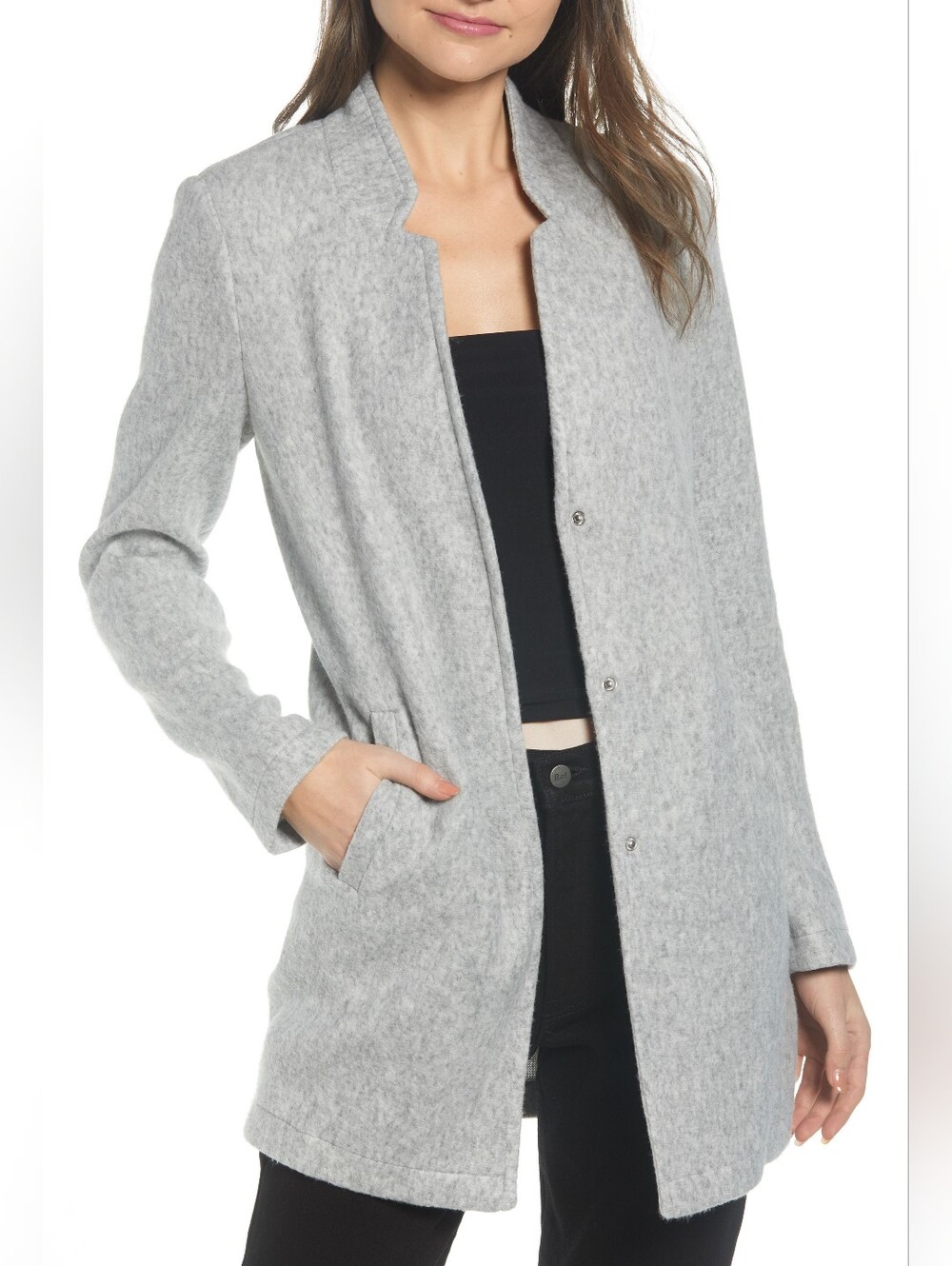 Vero Moda NWT Brushed Katrine Hidden Snap Longline Jacket Light Gray Size Small